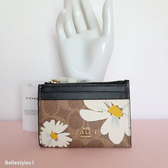 COACH Mini Skinny ID Case In Signature Canvas With Floral Print- Tan Multi🎈⭐ - Picture 4 of 15